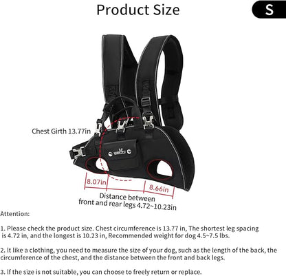Dog Backpack Carrier for Dogs,Dog Lift Harness,Adjustable Padded Breathable Straps for Dogs, Disabled, Joint Injuries, Arthritis,S