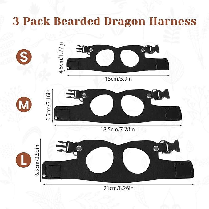 3Pack Bearded Dragon Leash and Harness Set, Bearded Dragon Accessories Clothes Stuff, Adjustable Easy Walk Rat Harness with 6.56 ft, Vest Accessories for Reptile Squirrel Rat Walking (3 Size, Black)