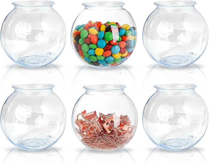 Fish Bowls For Drinks - 6 Pack - 16 Oz - BPA-Free Small Plastic Ivy Bowls For Crafts, Mini Fish Bowls Unbreakable, Candy Dishes for Party Centerpieces, Carnival Fishing, Home Decor…
