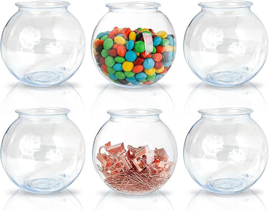 Fish Bowls For Drinks - 6 Pack - 16 Oz - BPA-Free Small Plastic Ivy Bowls For Crafts, Mini Fish Bowls Unbreakable, Candy Dishes for Party Centerpieces, Carnival Fishing, Home Decor…