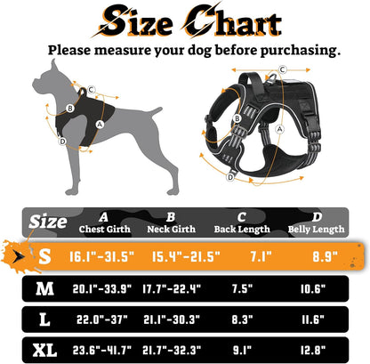 rabbitgoo Dog Harness Small Sized No Pull, Tactical Service Pet Vest with Molle and Control Handle, Adjustable and Reflective Military Harness for Easy Walking and Training, Black, S