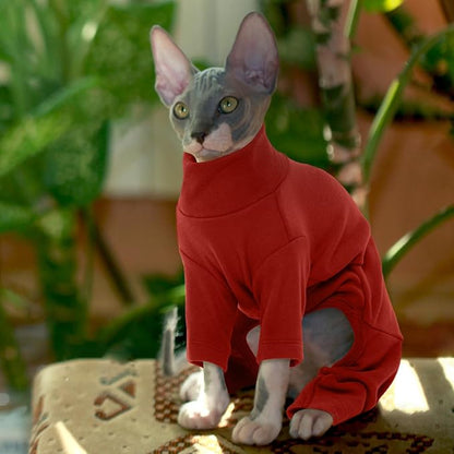 ROZKITCH Sphynx Clothes for Cats, Breathable Soft Cat Jumpers for Cats Only, Cat Coat with Four Legs, Warm Sweater T-Shirt Pajamas Jumpsuit Vest Cornish Rex Devon Rex Peterbald Red 2XL