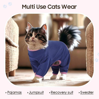 DENTRUN Cat Clothes for Hair Control with Hair Sticky Fabric - Soft Recovery Suit & Breathable Lint-Resistant Cat Sweater for Cats Only, Kitten Onesie Pajamas, L, Blue