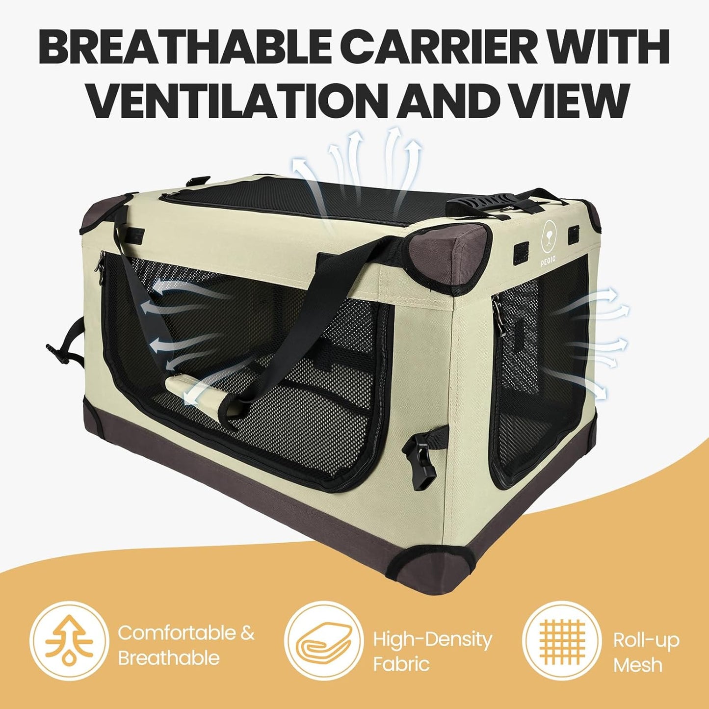 Large Cat Carrier for Car Travel, Soft Sided Collapsible Pet Carrier for Outdoor and Indoor Uses, Roomy Extra Large Cat Carrier for 2 Kittens or Puppies Up to 50lbs (Brown)