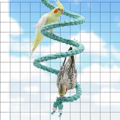 Dnoifne 78.7 Inches Bird Spiral Rope Perch, Blue Cotton, For Parrot, Parakeet, Budgie, Lovebird, Cockatiel
