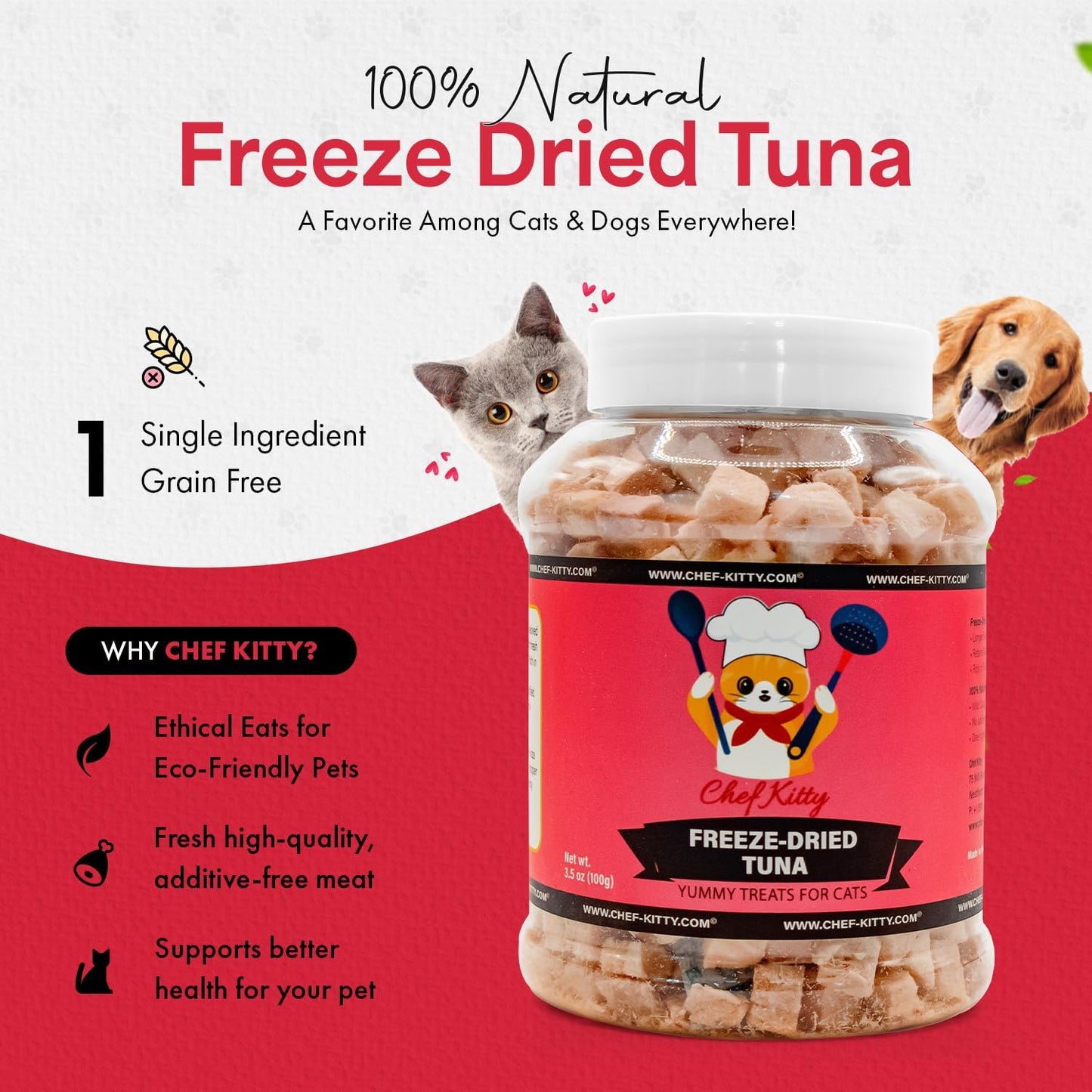 Freeze-Dried Tuna Treats for Cats & Dogs – 100% Wild Caught, Single Ingredient, High-Protein, Healthy Snack – No Additives or Preservatives – 3.5oz - Inspected & Tested in USA
