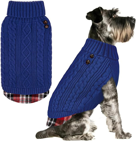KYEESE Dog Sweater Comfy Pet Coat for Fall Winter Cold Weather Stretchy Knitwear Cat Clothes Warm Turtleneck Small Dogs Sweater with Gingham Patchwork Soft Pullover Dog Sweaters for Small Dogs Girl