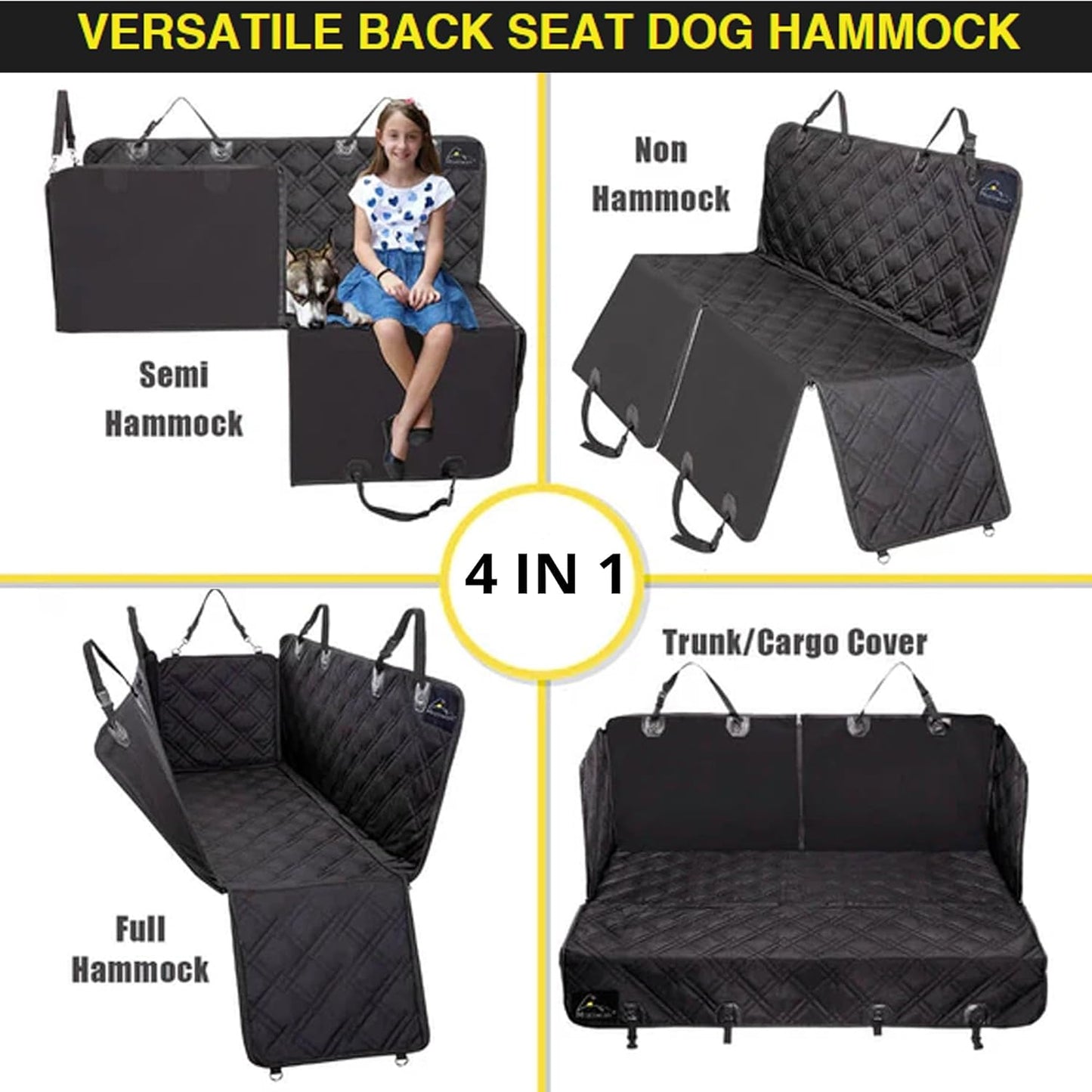 Meadowlark Premium Hammock Dog Car Seat Cover Back Seat, Pet Cover Car Seat Protector, Non-Slip, Dog Stuff, Anti Shock, Water Repellant, Pet Car Seat Cover for Dogs w/Seat Belt & 2 Headrest Covers