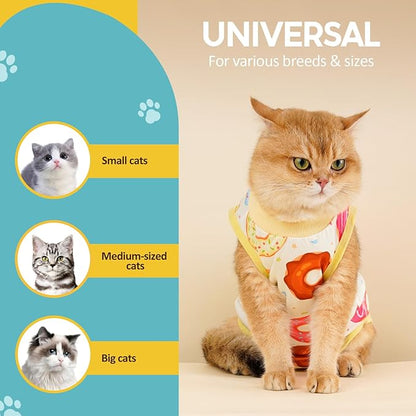 Avont Cat Recovery Suit - Kitten Onesie for Cats After Surgery, Cone of Shame Alternative Surgical Spay Suit for Female Cat, Post-Surgery or Skin Diseases Protection -Donut(L)