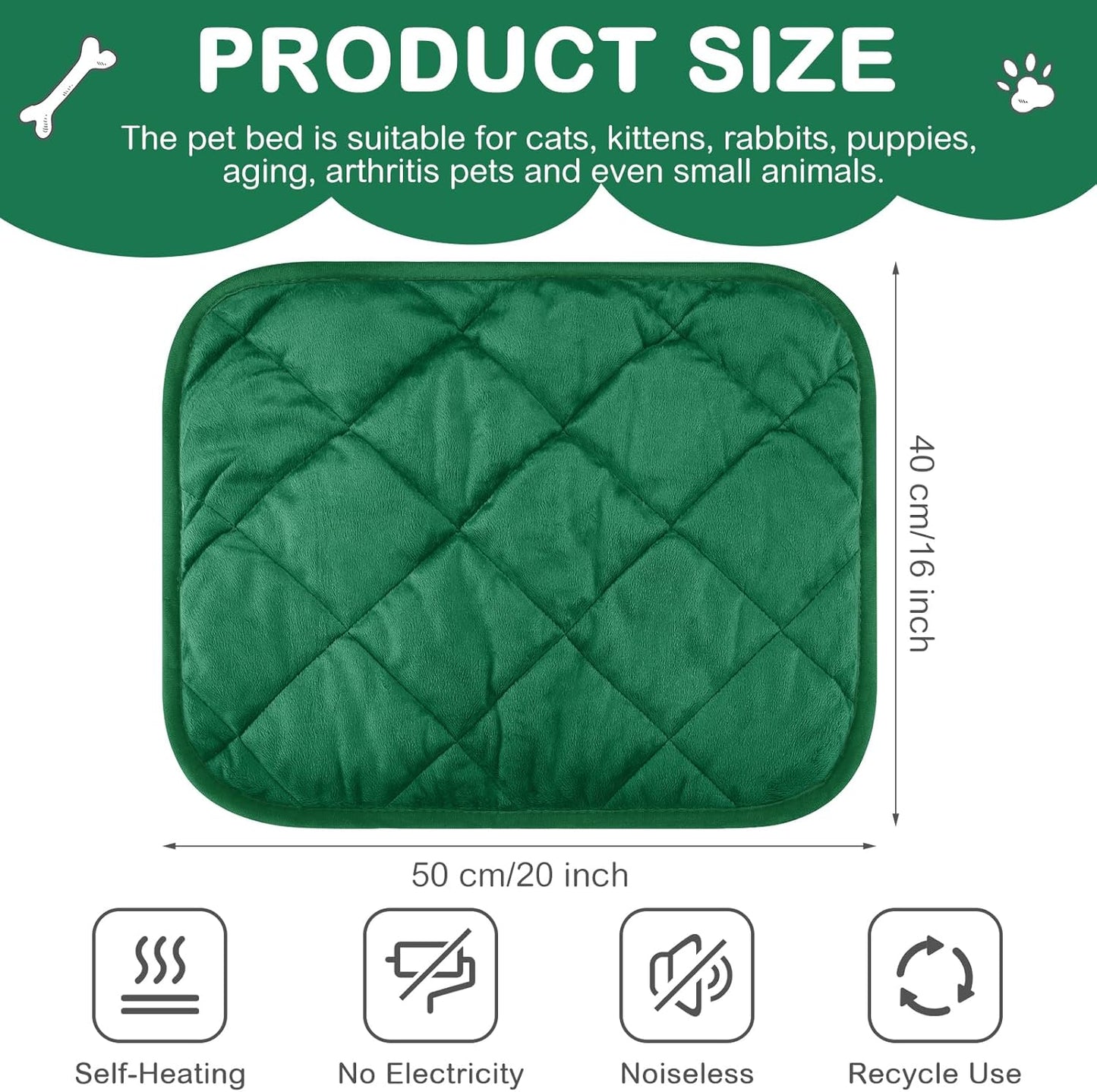 4 Pack Self Heating Cat Pad Self Warming Dog Mat Reflects Body Heat Extra Warm Thermal Pet Pad Washable Dog Cat Bed Crate Bed Mat Blanket(Dark Green,16 x 20 Inch)