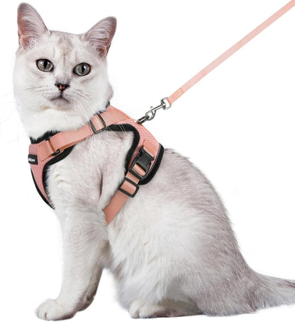 rabbitgoo Cat Harness and Leash for Walking, Escape Proof Soft Adjustable Vest Harnesses for Cats, Easy Control Breathable Reflective Strips Jacket, Light Salmon Pink, M