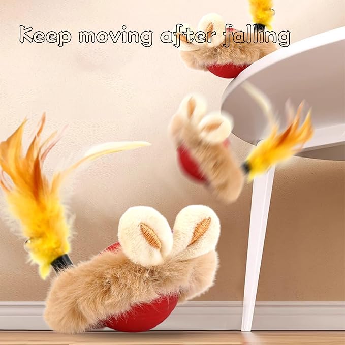 Cat Interactive Ball Toy with Feather, The Upgrade Agile Moving Cats Ball, Touching Automatic Moving for Bored Indoor Adult, 3-in-1 Pet Toy for Indoor