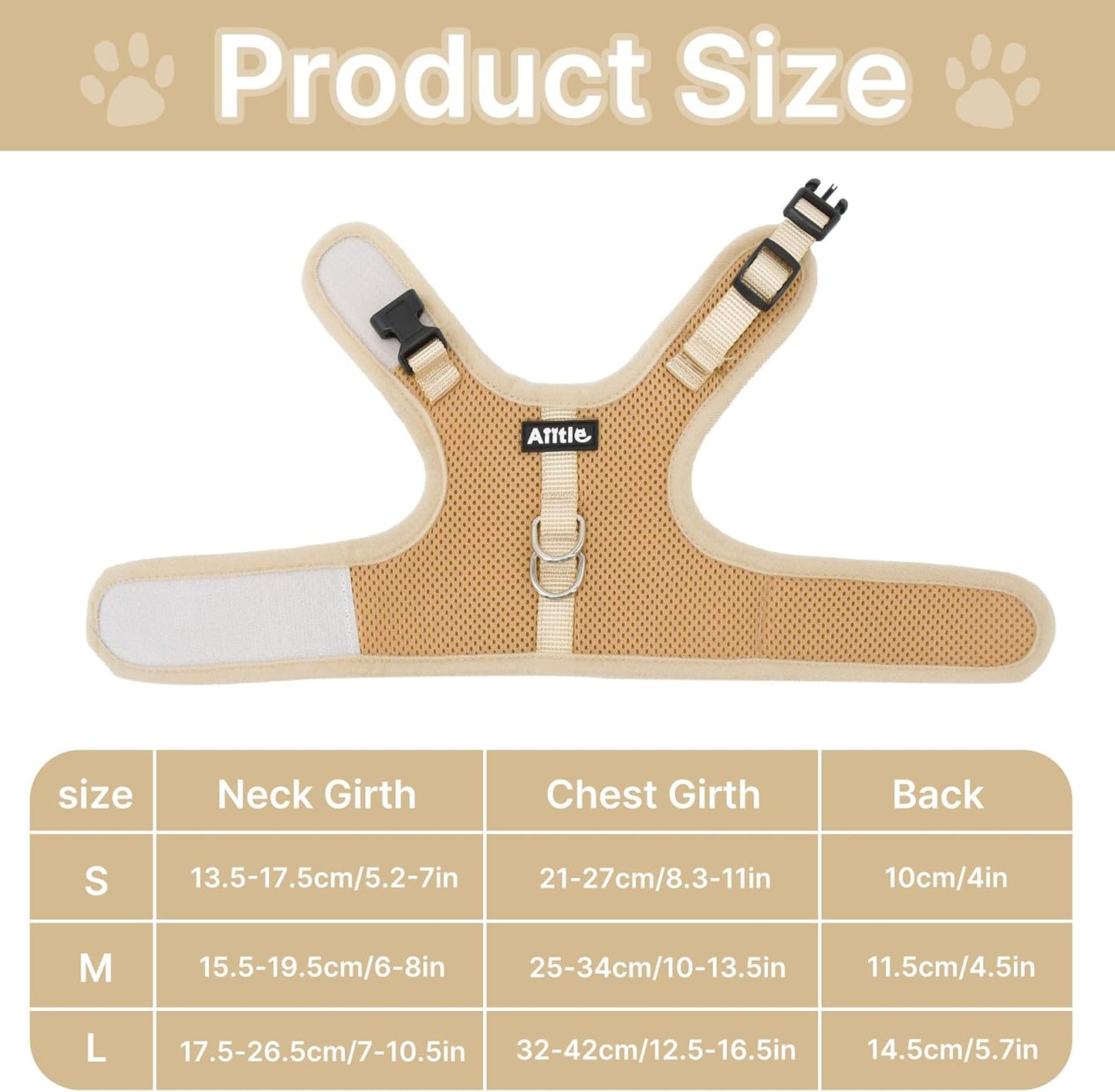 AIITLE Lightweight Escape Bunny Harness and Leash Set - Air Mesh Vest with Double D-Rings, Adjustable & Magic Tape Design, for Ferret/Cat/Puppy Training and Hiking Adventures, Khaki L