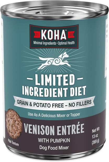 KOHA Limited Ingredient Diet Venison Entrée for Dogs - Grain Free Wet Dog Food with No Fillers - Sensitive Stomach Venison Dog Food, 13 oz - Trial Pack (3 Cans)