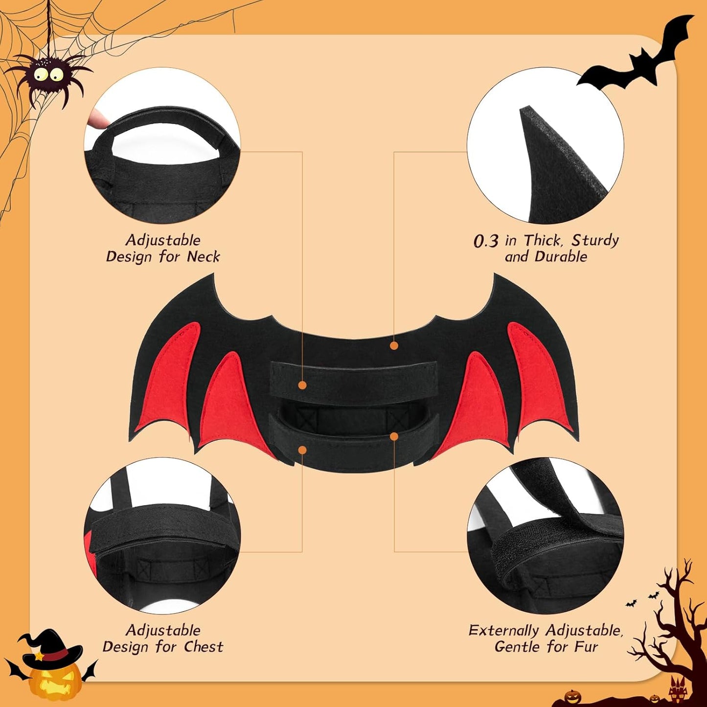 Byhoo Halloween Cat Bat Wings Costume-Sturdy Shape Without Collapsing, Essential for Halloween, Fits Kitten，Adult Cat & Small Dog