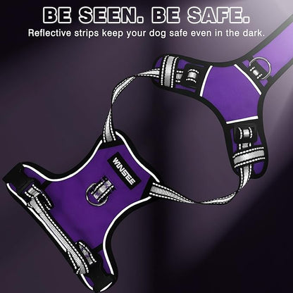 WINSEE Dog Harness No Pull, Pet Harnesses with Dog Collar, Adjustable Reflective Oxford Outdoor Vest, Front/Back Leash Clips for Small, Medium, Large, Extra Large Dogs, Easy Control Handle for Walking