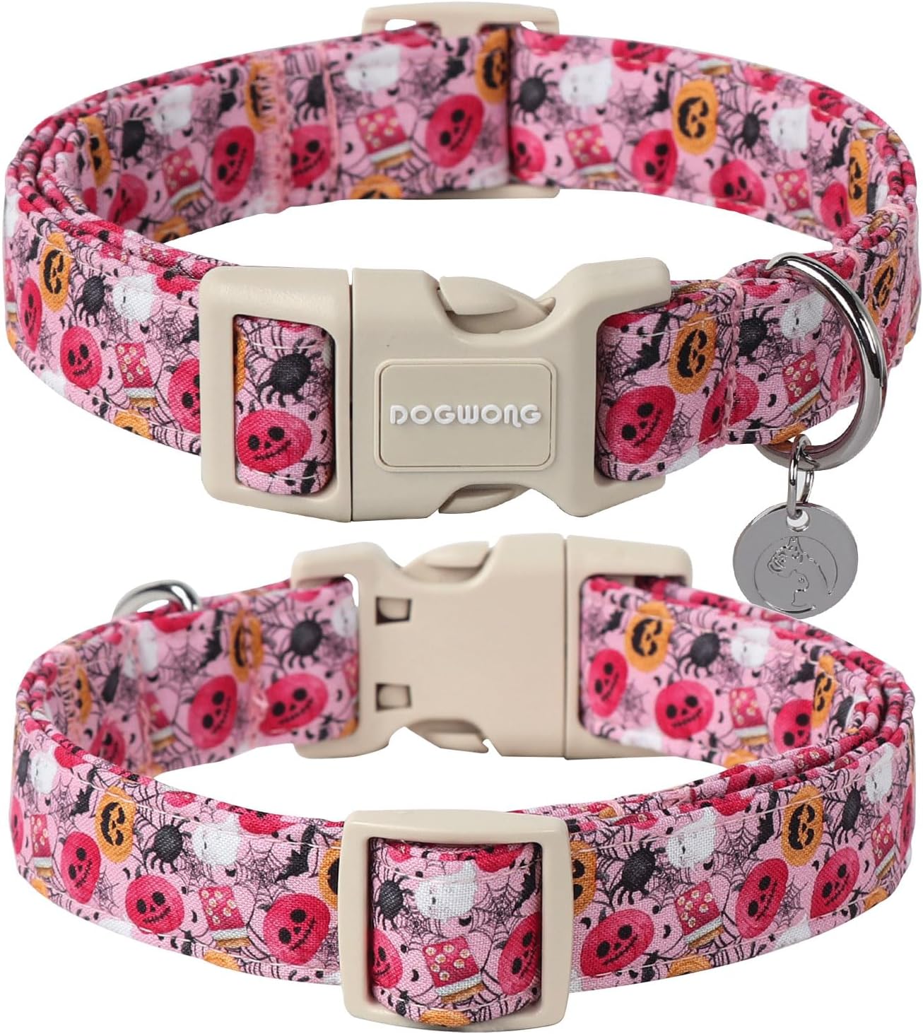 DOGWONG Pumpkin Dog Collar, Fall Pink Pumpkin Halloween Dog Collar Cute Comfortable Ghost Fall Holiday Girl Female Dog Collars for Small Puppy Dogs