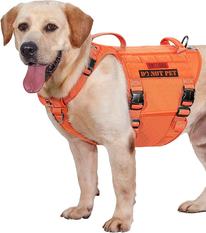 OneTigris Tactical Large Dog Harness, 5X Metal Buckled No Pull Service Dog Harness Vest with Hook & Loop Panels, Military Heavy Duty Dog Vest for Walking Hiking Training