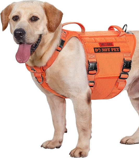 OneTigris Tactical Large Dog Harness, 5X Metal Buckled No Pull Service Dog Harness Vest with Hook & Loop Panels, Military Heavy Duty Dog Vest for Walking Hiking Training