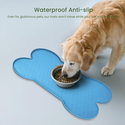 Dog Food Mat Anti-Slip Silicone Dog Bowl Mat Thicker Pet Placemat Waterproof Cat Feeder Pad with Raised Edge Puppy Kitten Feeding Mats Suitable Small Medium-Sized Dogs Cats Eating Tray