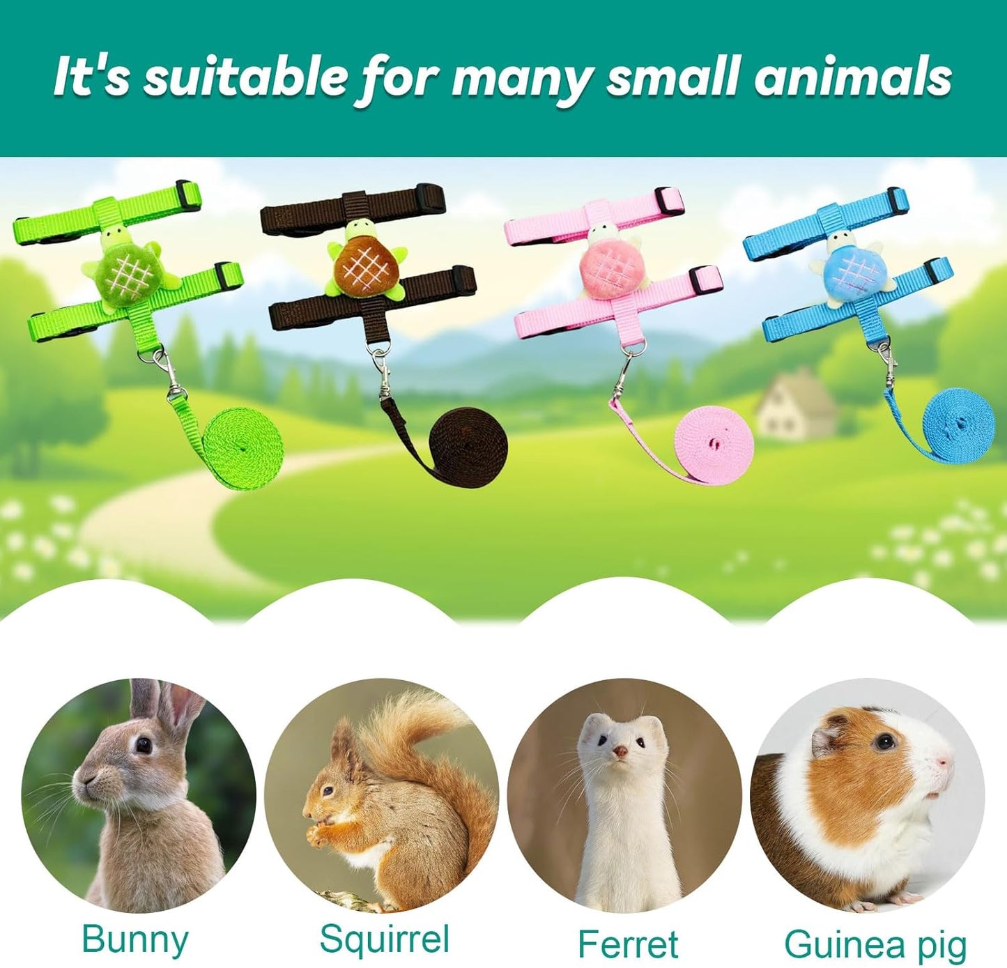 4 Pcs Adjustable Bunny Rabbit Harness and Leash Set, Small Pet Vest Harness Leash, with Decoration for Bunny Kitten Small Pets