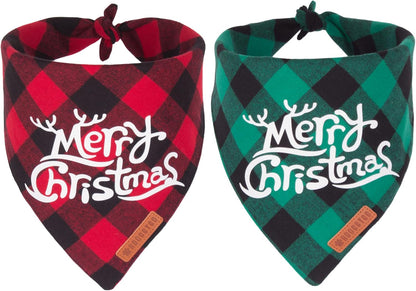 ADOGGYGO Christmas Dog Bandanas, Classic Red Green Plaid Xmas Scarf Triangle Bib, Multiple Sizes Offered, Merry Bandanas for Medium Large Dogs (Large)