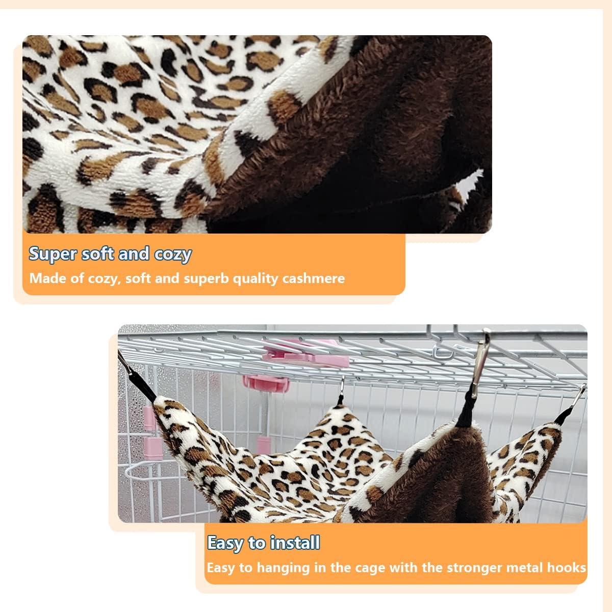 LEFTSTARER Pet Small Animal Hanging Hammock Bunkbed Cage Toy for Hamster Rat Sugar Glider Parrot Guinea Pig Hideout Play Sleep (Winter Warm Hammock X 2pcs)