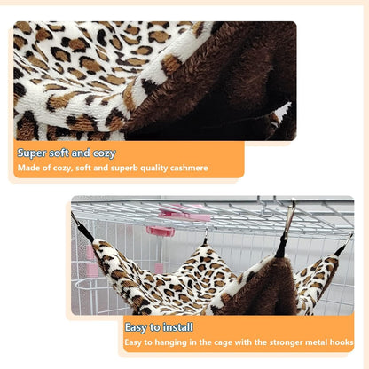 LEFTSTARER Pet Small Animal Hanging Hammock Bunkbed Cage Toy for Hamster Rat Sugar Glider Parrot Guinea Pig Hideout Play Sleep (Winter Warm Hammock X 2pcs)