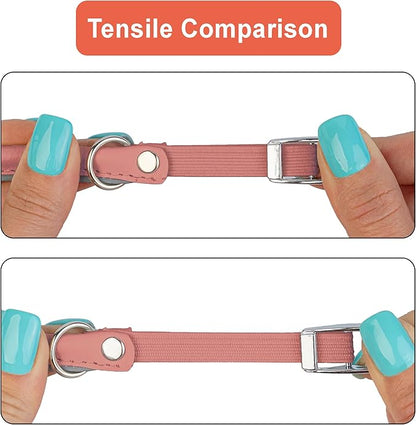 OOPSDOGGY Rolled Leather Cat Collar with Bell, Reflective Kitten Collars with Buckle Include Safety Elastic Strap - Adjustable Small Pet Collars for Boy Girl Cats (Peach)