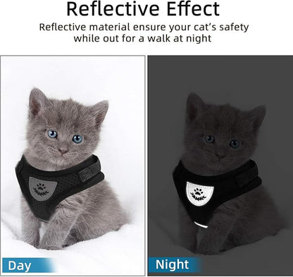Cat Vest Harness and Small Dog Vest Harness for Walking, All Weather Mesh Harness, Cat Vest Harness with Reflective Strap, Step in Adjustable Harness for Small Cats (Black, S)