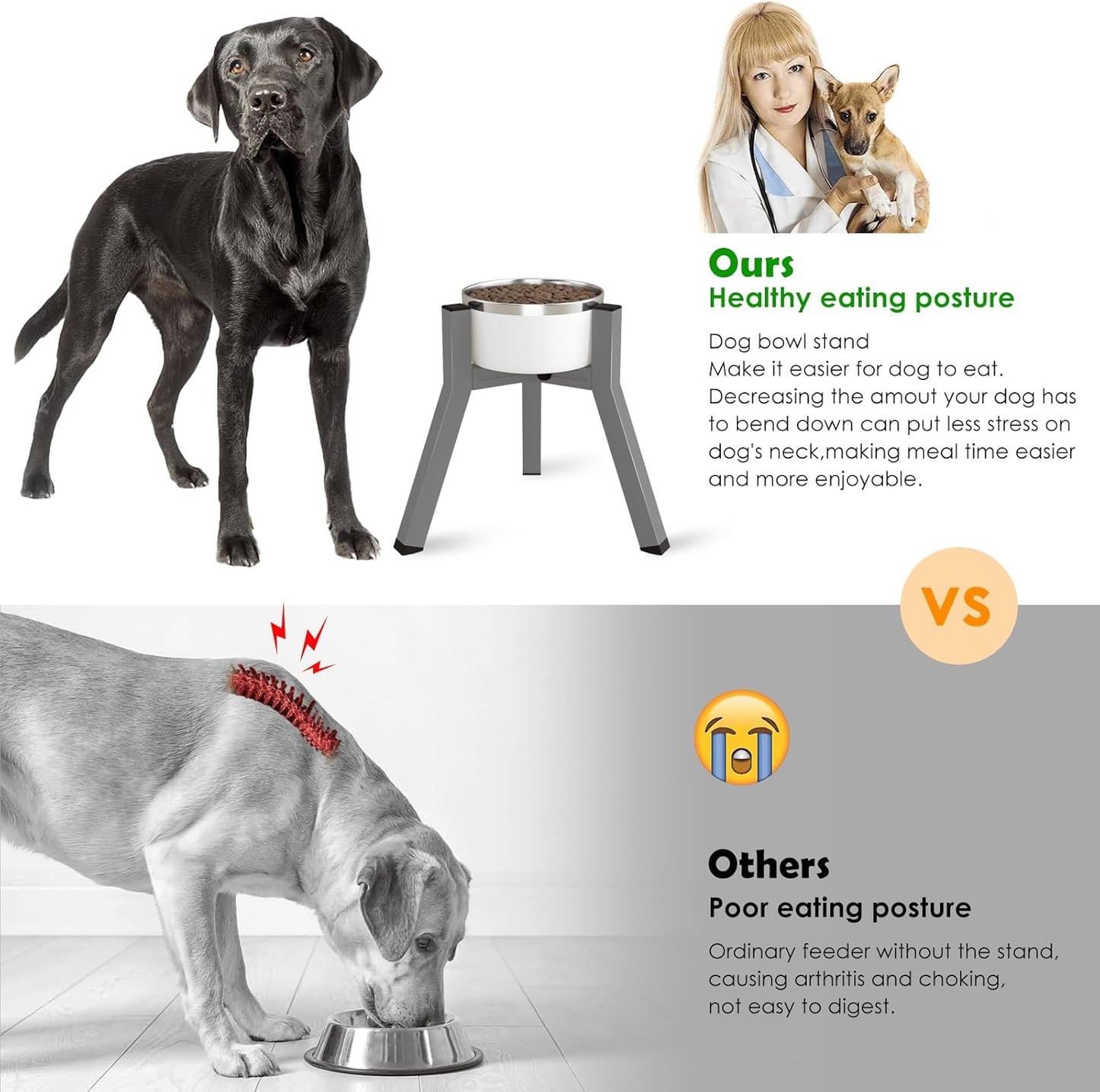 Dog Bowl Stand, Adjustable Width for 7-10.6'' Bowls, Raised Dog Food & Water Bowls, 11'' Tall, Grey (Bowl Not Included)