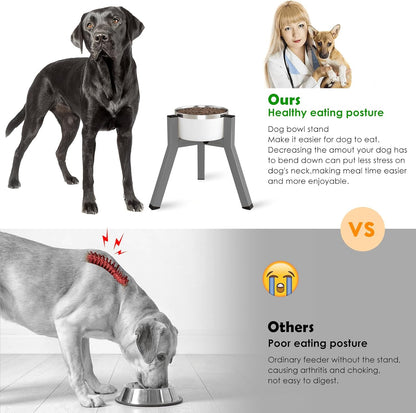Dog Bowl Stand, Adjustable Width for 7-10.6'' Bowls, Raised Dog Food & Water Bowls, 11'' Tall, Grey (Bowl Not Included)