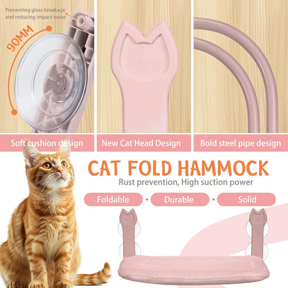 Cat Window Hammock 2-Pack,Foldable Cat Perch with Suction Cups & Metal Frame,Holds up to 40 lbs - Durable & Secure for Cats,Features 2-Sided Cushion & Easy Storage for Sunny Lounging(Brown)