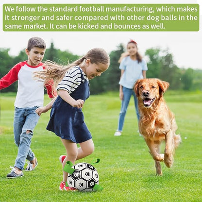 QDAN Dog Toys, Soccer Ball with Straps, World Cup Interactive Toys for Tug of War, Puppy Birthday Gifts, Water Toy, Durable Dog Balls for Medium Large (8 Inch)