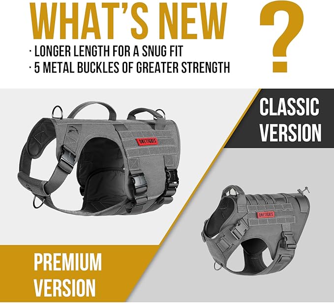 OneTigris Tactical Large Dog Harness, 5X Metal Buckled No Pull Service Dog Harness Vest with Hook & Loop Panels, Military Heavy Duty Dog Vest for Walking Hiking Training