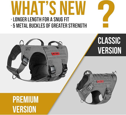 OneTigris Tactical Large Dog Harness, 5X Metal Buckled No Pull Service Dog Harness Vest with Hook & Loop Panels, Military Heavy Duty Dog Vest for Walking Hiking Training