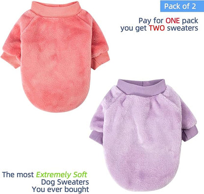 FabriCastle Dog Sweaters, 2-Pack Dog Clothes for Small Dogs Girl & Cats, Ultra Soft and Warm Pet Coats, Winter Pet Jacket, Doggy Apparel Costumes, Puppy Outfits (Pink,Light Purple, Small)