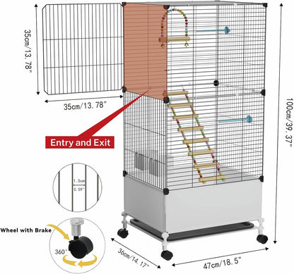 Big Flight Bird Cage, Black Parakeet Cages with Rolling Stand & Wheels, Wide Birdcage for Parrots Cockatiels Conure Budgie Canary Finch Lovebird