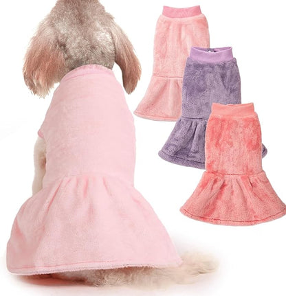 FabriCastle Small Dog Dress Clothes, 3-Pack Sweaters for Small Dogs Girl & Cats, Ultra Soft Warm Pet Coats for Winter, Female Puppy Apparel, Doggy Outfits XXS – XL (Pink,Violet,Rosepink, X-Large)