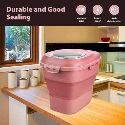 Cereal Rice Storage Containers, 20 to 50Lbs Collapsible Dry Food Dispenser Bins with Airtight Flip Lid Rolling Wheel, Kitchen Pantry to Store Sugar Flour, Dog Pet Cat Food Holder Container