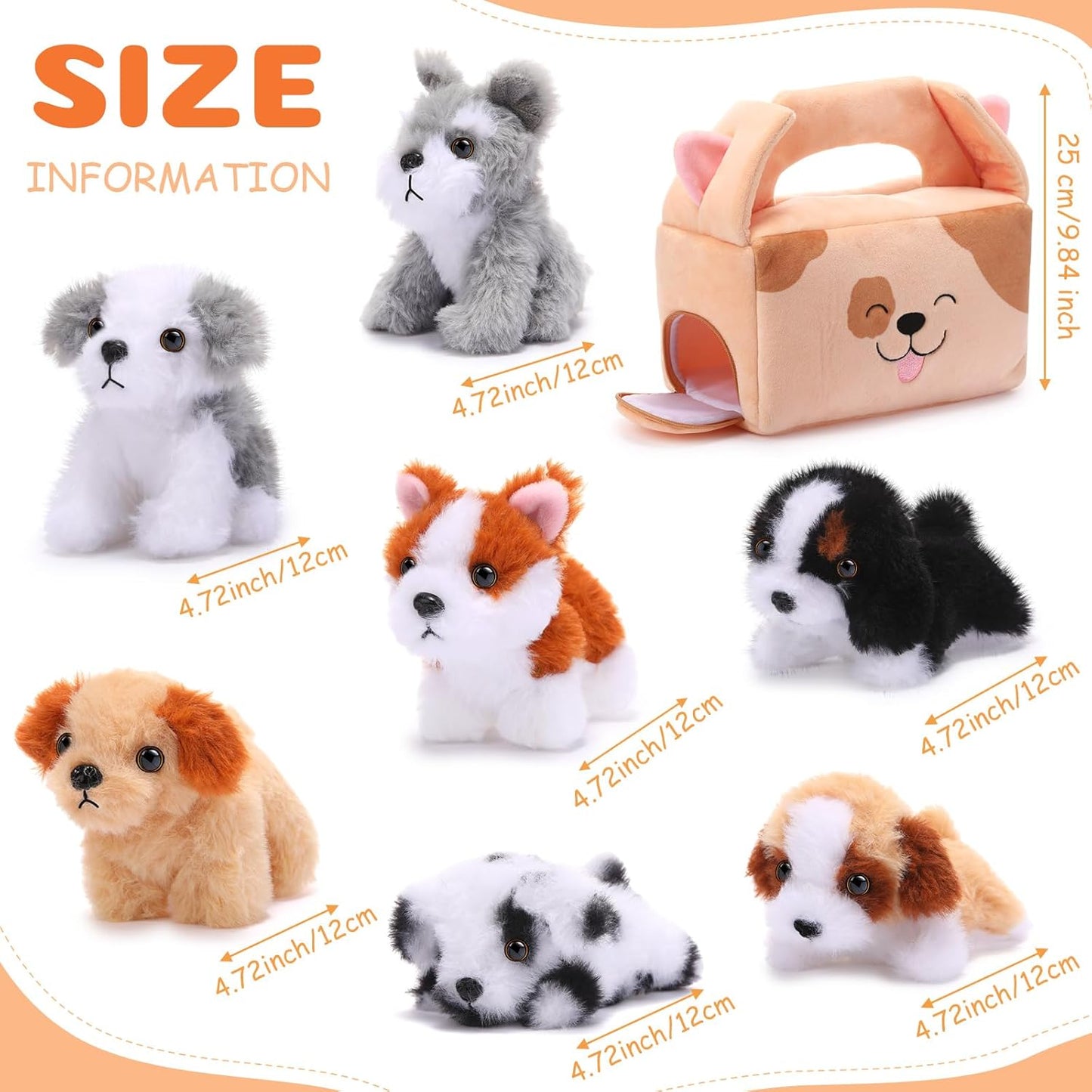 8 Pcs Dog Stuffed Animal Set Plush House with 7 Soft Stuffed Animal Plush Toy for Kids Christmas Birthday Halloween Pet Gift Party Favors Goodie Bags Stuffers