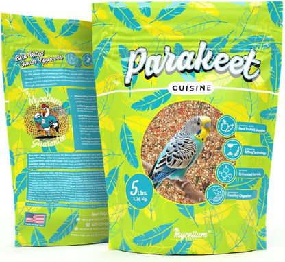 Mycelium Parakeet Cuisine Bird Food (5 LB Bag) | Organic, Nutritious Parakeet Feed with Real Fruits, Veggies & Vitamins | Supports Digestion & Daily Energy | Non-GMO, Filler-Free, Made in USA