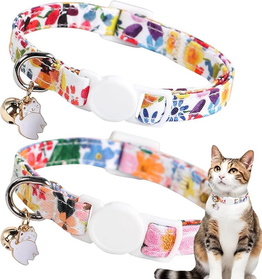 Unique style paws 2 Pack Kitten Collar Breakaway with Bell & Pendant, Adjustable Safety Cat Cotton Collars for Girl Boy Cats and Small Pets