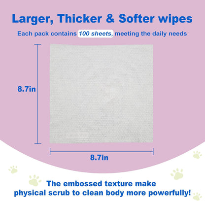 DR.EASY Odor Remover Pet Grooming Wipes 100Ct Lavender Plant Based Ingredients for Paws,Body,Nose &Bum Cleaning,Remove Dirt,Dander & Excess Hair with Soft and Thick Wipes,No Artificial Fragrance