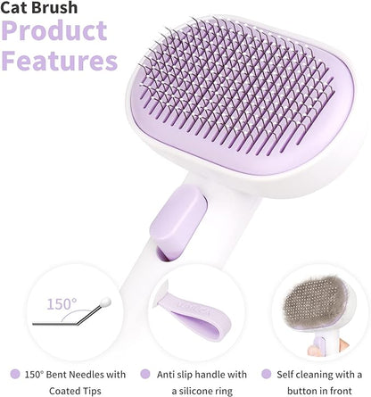 aumuca Cat and Dog Grooming Brush for Shedding, Removes Loose Fur from Long or Short Haired Pets - Ideal for Cats, Kittens, Rabbits, and More - Purple