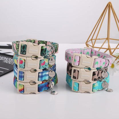 DOGWONG Cotton Dog Collar, Blue Plaid Heavy-Duty Dog Collar Durable Soft Boy Dog Collar Cute Wedding Puppy Necklace for Small Medium Large Dog