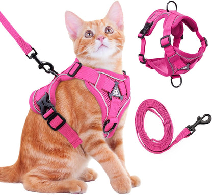 Cat Harness and Leash for Walking Soft Cat Harness Escape Proof, Adjustable Kitten Harness Cat Leash Reflective Strips Jacket, Breathable Cat Vest Harness Set for Kitten Easy to Wear Outdoor Walking