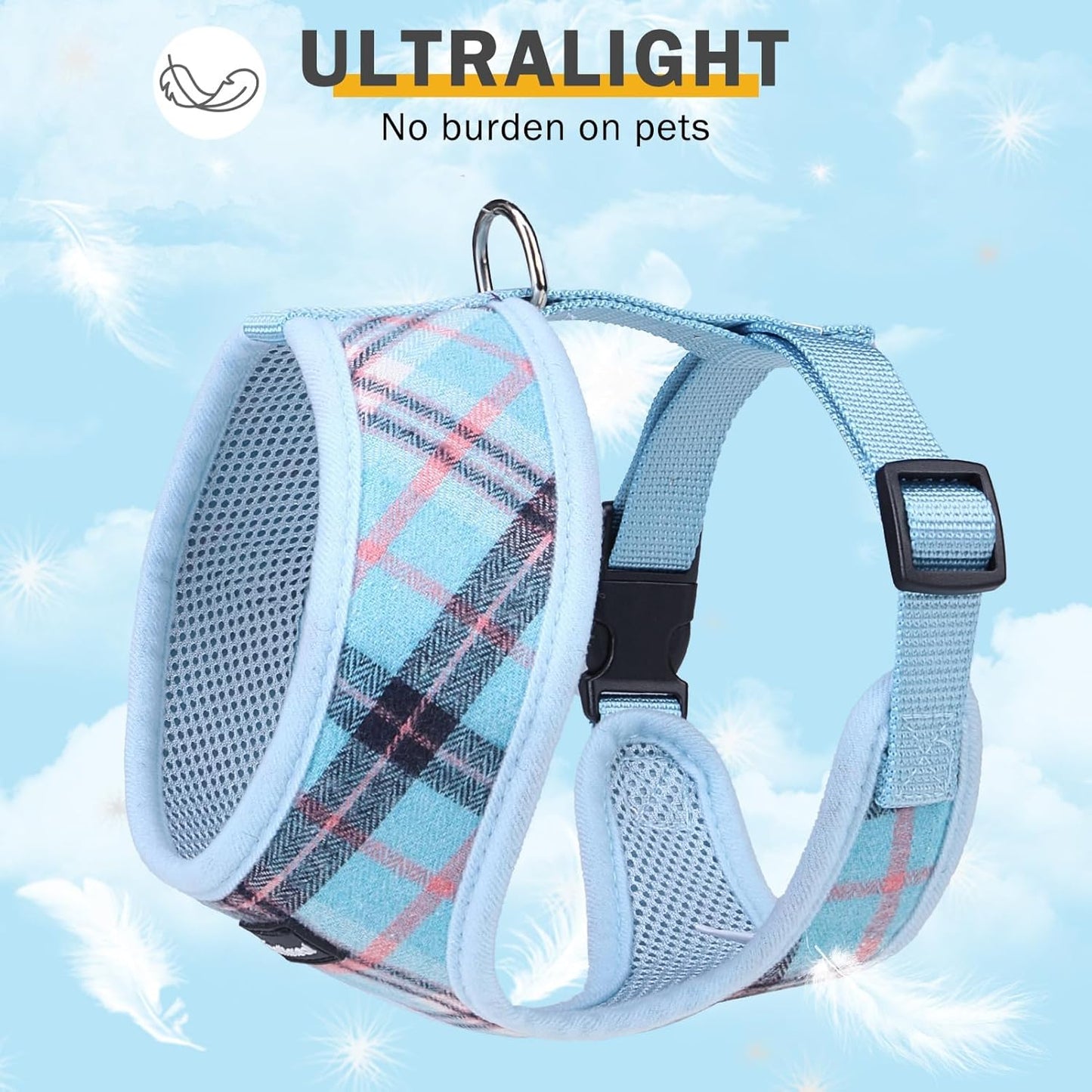 SCENEREAL Puppy Dog Harness with Leash Set for Small Medium Sized Dogs, Soft Mesh Step in Pet Harnesses and Leash, No Chock Plaid Adjustable No Pull Vest for Dogs Cats, Chihuahua,Bulldog (Blue XS)