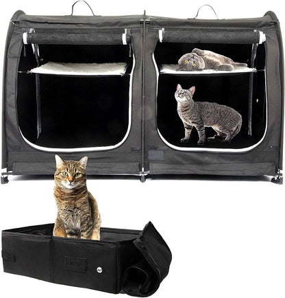 Mispace Portable 2 Pet Carriers for Cats Collapsible Cat Condo for Car Travel Pet Kennel Show Cages with Portable Carry Bag Hammocks Mats and Litter Box