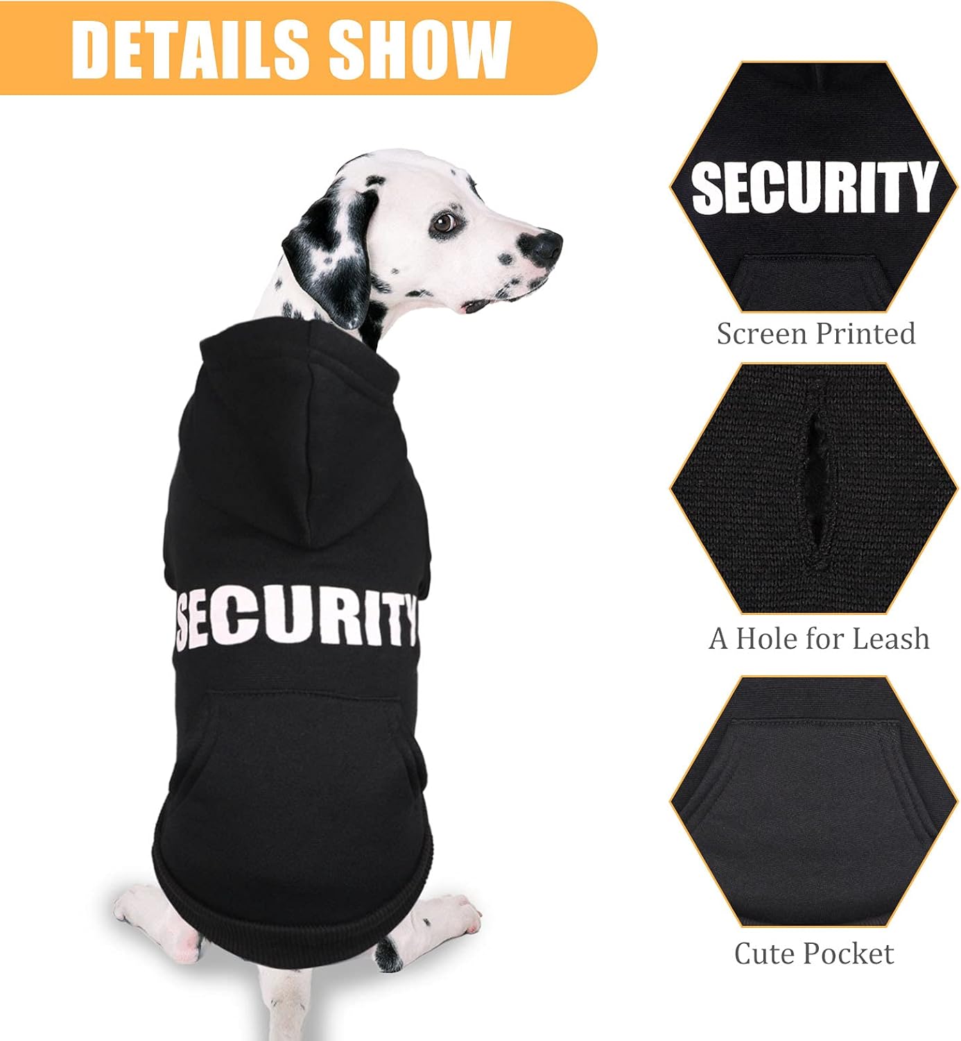 Dog Hoodie Security Dog Sweater Soft Brushed Fleece Clothes Hoodie Sweatshirt with Pocket for Small Medium Large Dogs (Small)